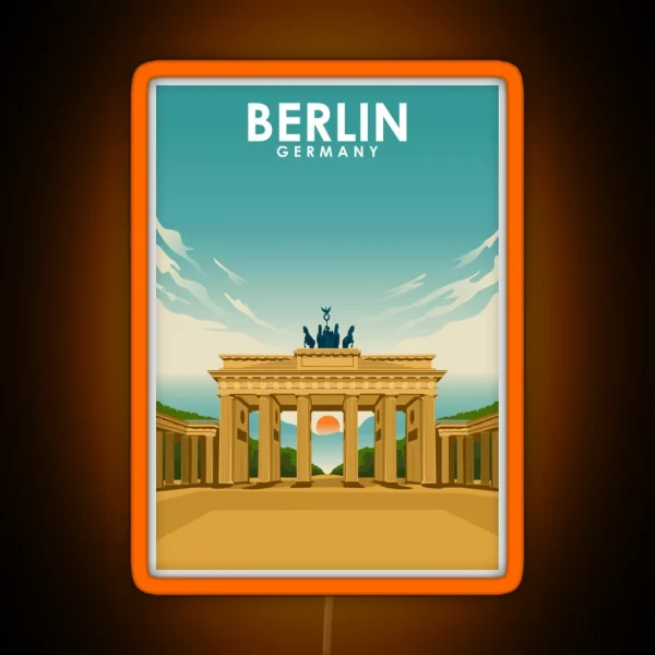Berlin Germany Brandenburg Gate Vintage Travel Poster RGB Neon Sign