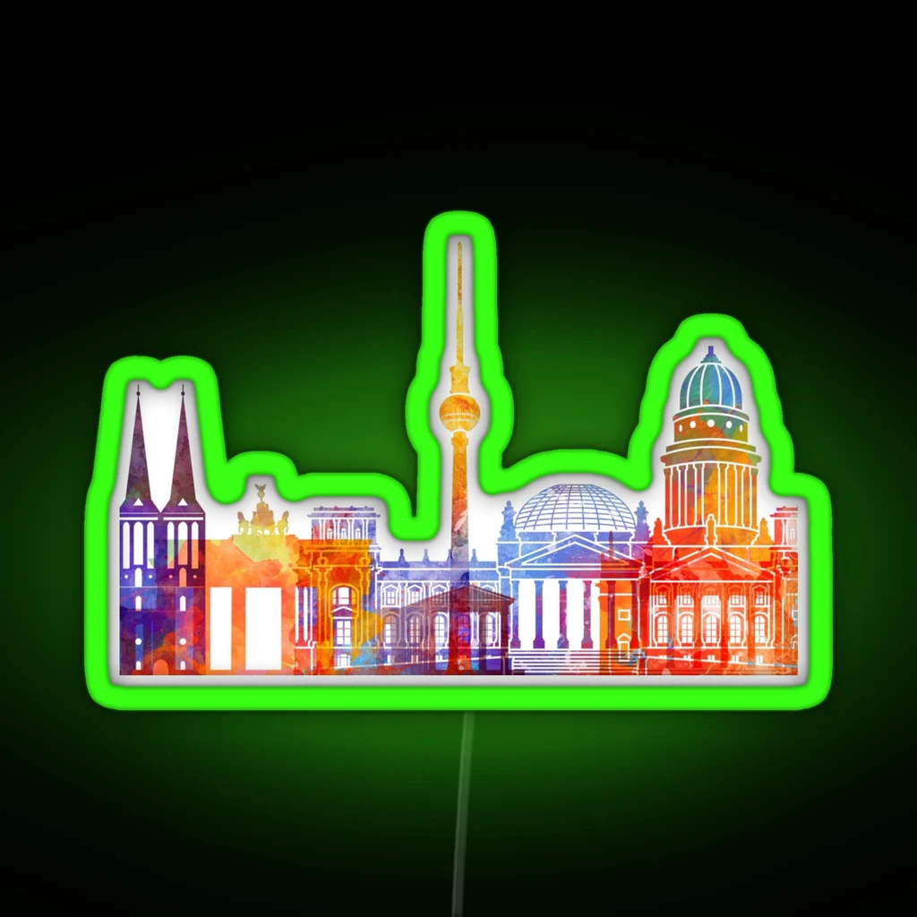 Berlin Landmarks Watercolor Poster RGB Neon Sign Berlin Landmarks Watercolor Poster RGB Neon Sign