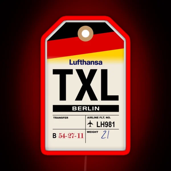 Berlin Tegel TXL Germany Airline Luggage Tag RGB Neon Sign