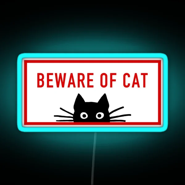 BEWARE OF CAT Sneaky Black Cat RGB Neon Sign