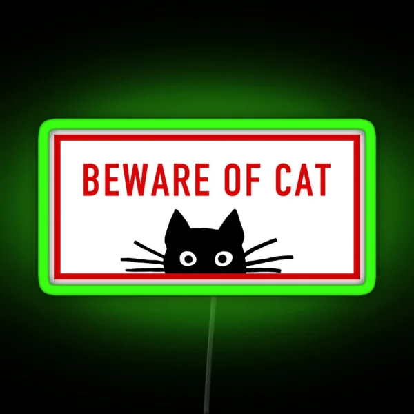 BEWARE OF CAT Sneaky Black Cat RGB Neon Sign