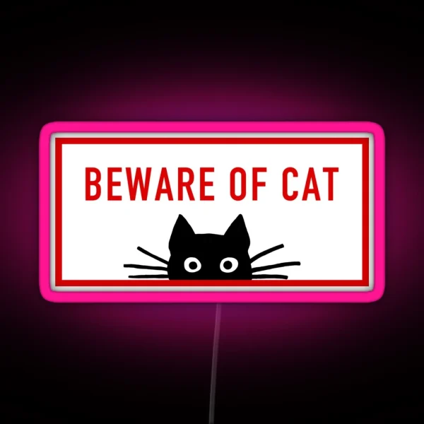 BEWARE OF CAT Sneaky Black Cat RGB Neon Sign