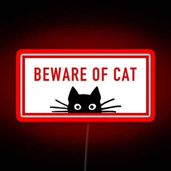 BEWARE OF CAT Sneaky Black Cat RGB Neon Sign