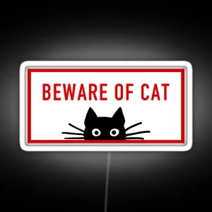 BEWARE OF CAT Sneaky Black Cat RGB Neon Sign