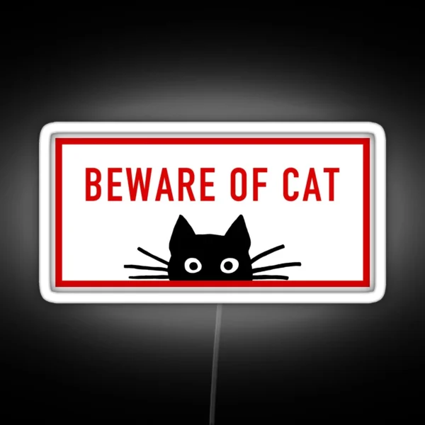 BEWARE OF CAT Sneaky Black Cat RGB Neon Sign