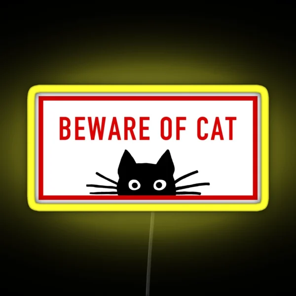 BEWARE OF CAT Sneaky Black Cat RGB Neon Sign
