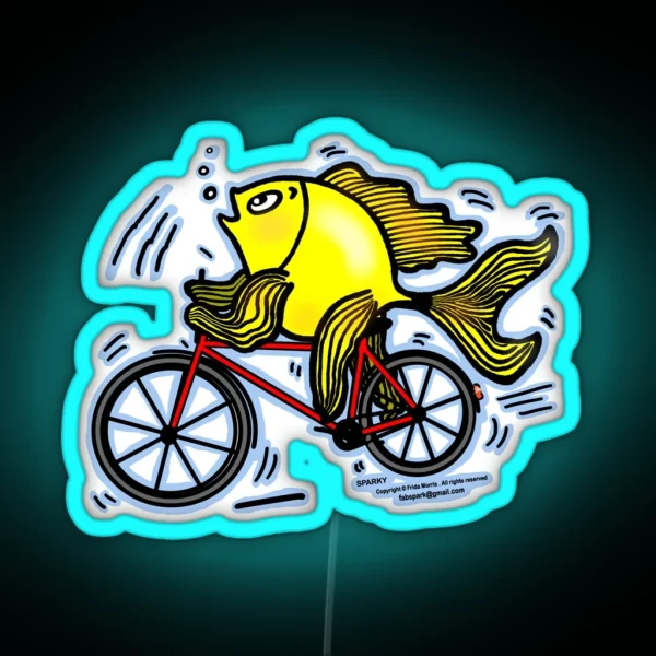 Bicycle Fish Funny Cartoon RGB Neon Sign