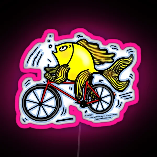 Bicycle Fish Funny Cartoon RGB Neon Sign