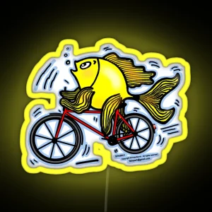 Bicycle Fish Funny Cartoon RGB Neon Sign