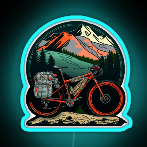 Bikepacking Bikepack Bikepaker Mountains Aesthetic RGB Neon Sign