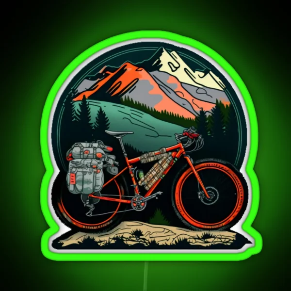 Bikepacking Bikepack Bikepaker Mountains Aesthetic RGB Neon Sign