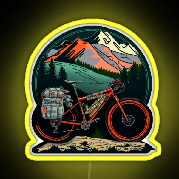 Bikepacking Bikepack Bikepaker Mountains Aesthetic RGB Neon Sign