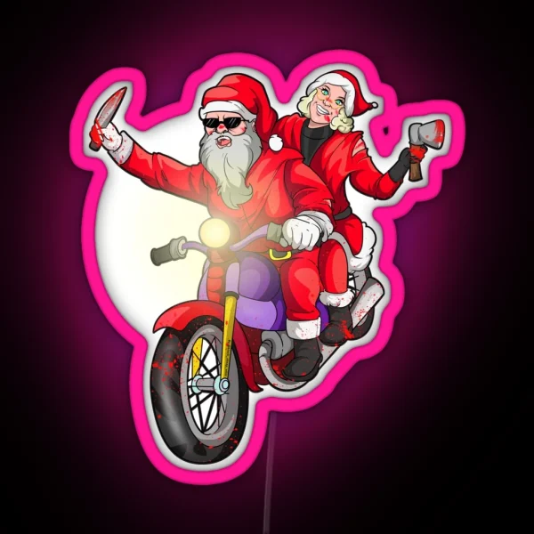 Biker Couples Christmas RGB Neon Sign