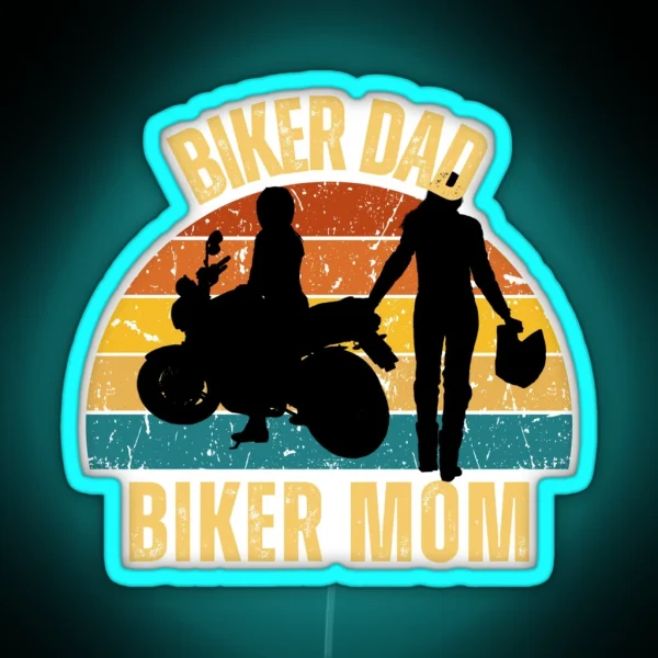 Biker Dad Biker Mom Vintage Retro Motorcycle Couple RGB Neon Sign