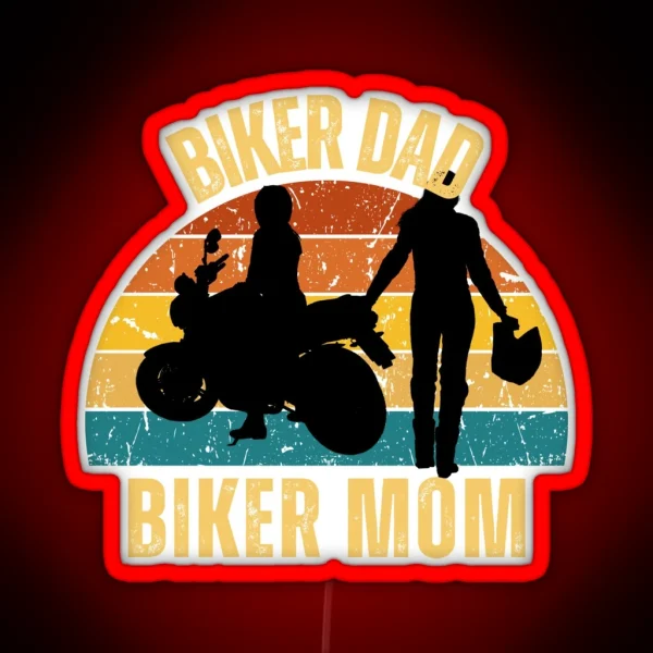 Biker Dad Biker Mom Vintage Retro Motorcycle Couple RGB Neon Sign