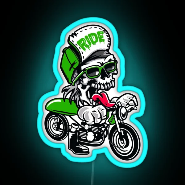 Biker For Life Cartoon Motorcycle Grpahic RGB Neon Sign