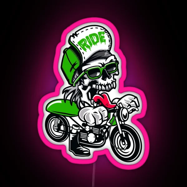 Biker For Life Cartoon Motorcycle Grpahic RGB Neon Sign