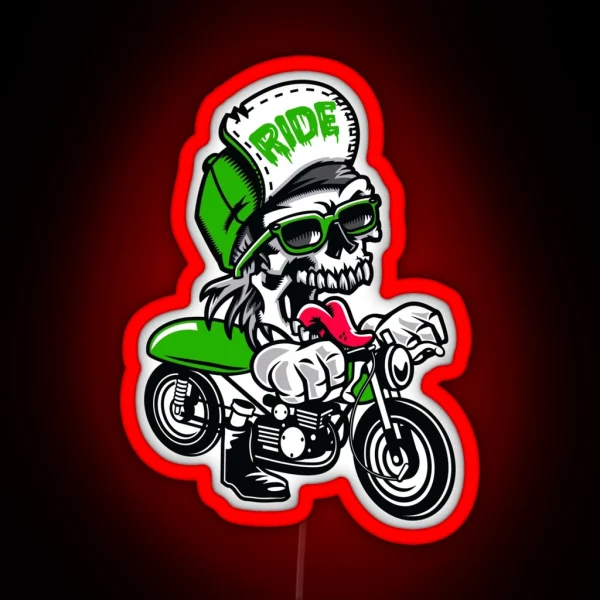 Biker For Life Cartoon Motorcycle Grpahic RGB Neon Sign