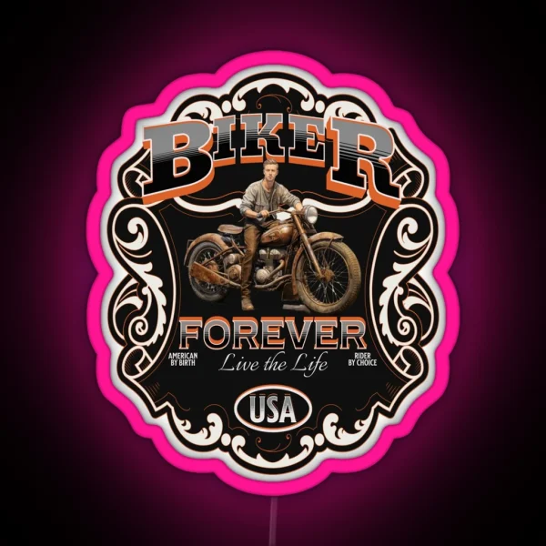 Biker Forever Cafe Racer Styling Highway To Hell Chop Shop Born To Race RGB Neon Sign