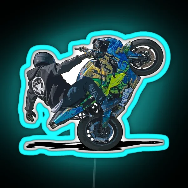 Biker Motorcycle Wheelie RGB Neon Sign