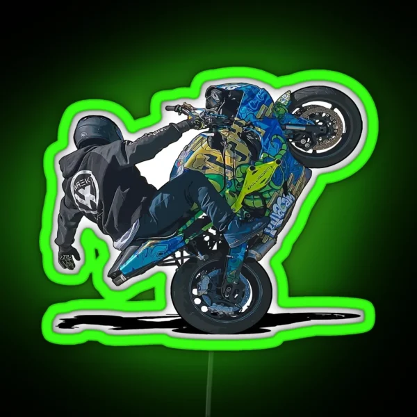 Biker Motorcycle Wheelie RGB Neon Sign