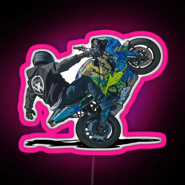 Biker Motorcycle Wheelie RGB Neon Sign