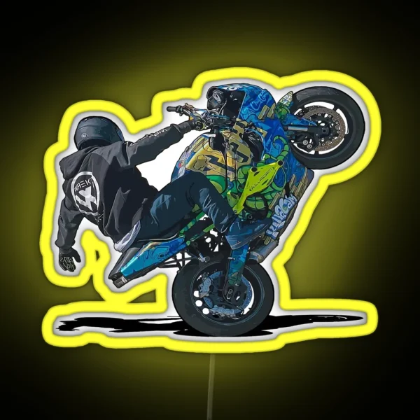 Biker Motorcycle Wheelie RGB Neon Sign