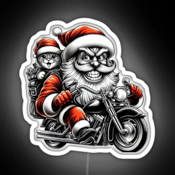 Biker Santa And Cat RGB Neon Sign