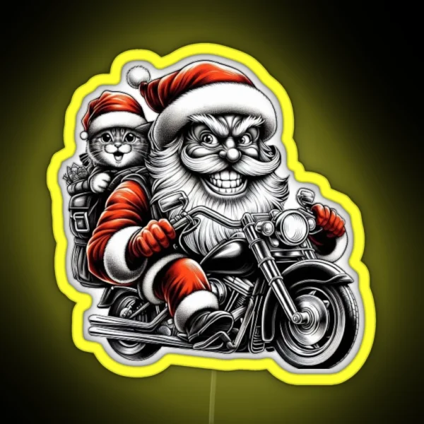 Biker Santa And Cat RGB Neon Sign