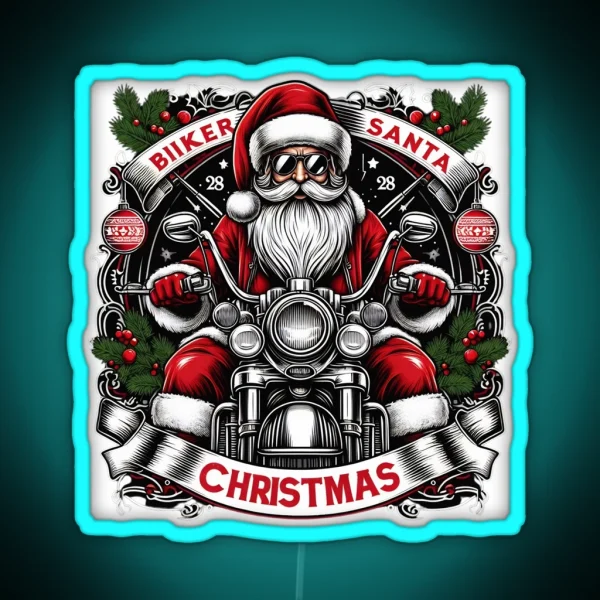 Biker Santa Christmas D4 RGB Neon Sign