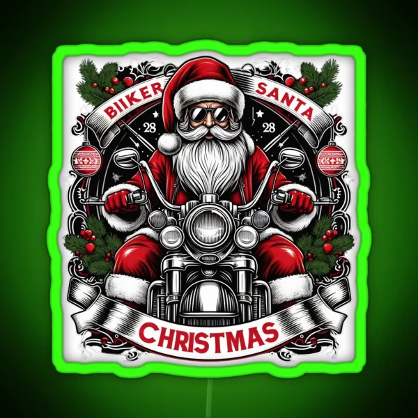 Biker Santa Christmas D4 RGB Neon Sign