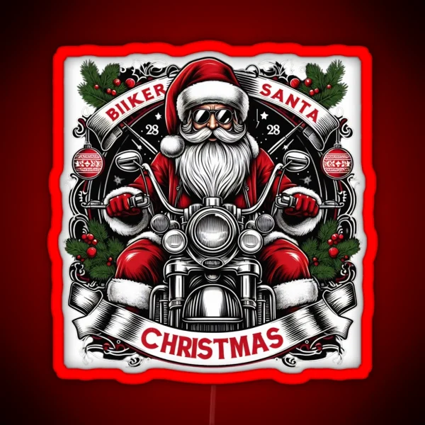 Biker Santa Christmas D4 RGB Neon Sign