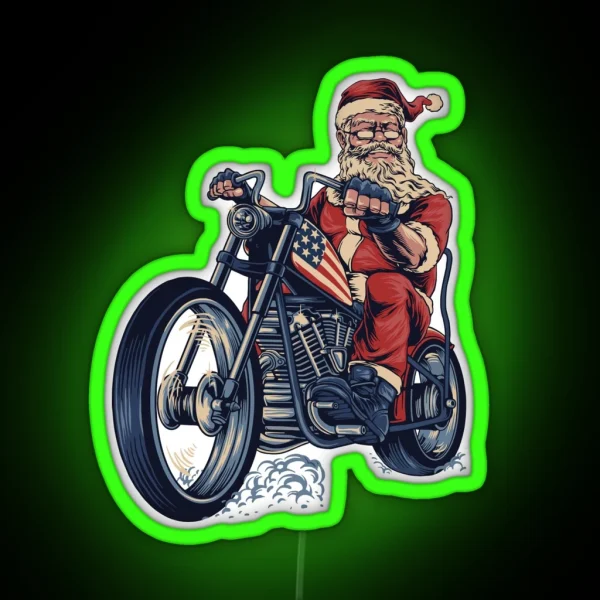 Biker Santa Claus RGB Neon Sign