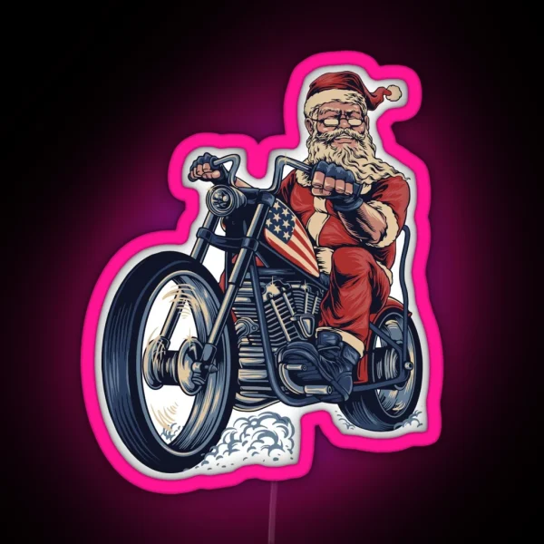 Biker Santa Claus RGB Neon Sign