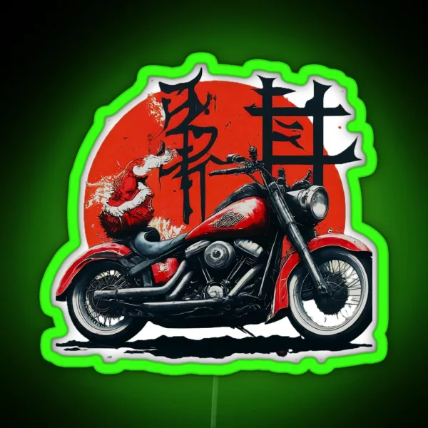 Biker Santa Cool Christmas Biker Holiday Motorcycle Festive Santa Claus Rider Unique Xmas Gift RGB Neon Sign