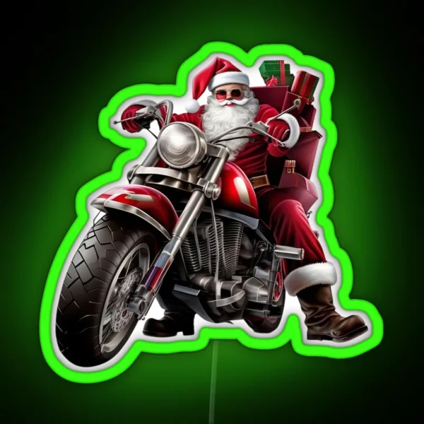 Biker Santa Motorcycle Fan Merry Classic RGB Neon Sign