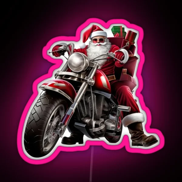 Biker Santa Motorcycle Fan Merry Classic RGB Neon Sign