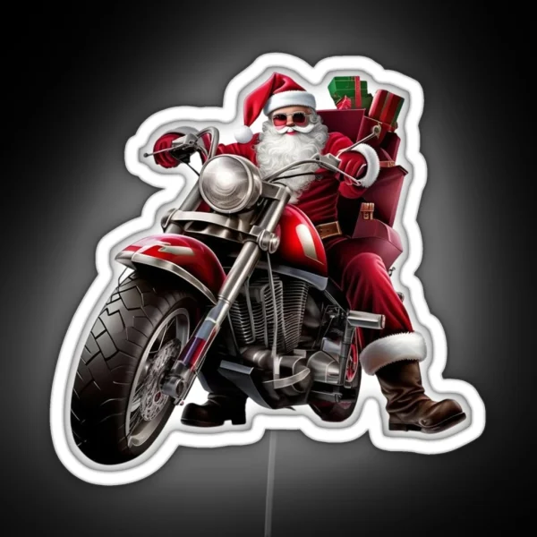 Biker Santa Motorcycle Fan Merry Classic RGB Neon Sign