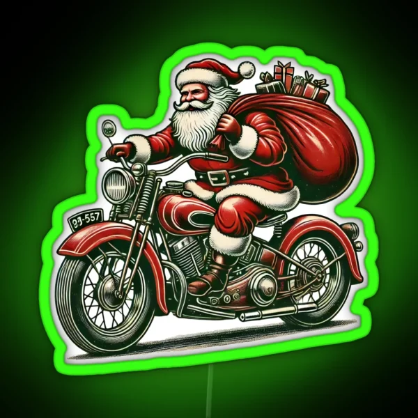 Biker Santa On Motorcycle Christmas Adventure RGB Neon Sign