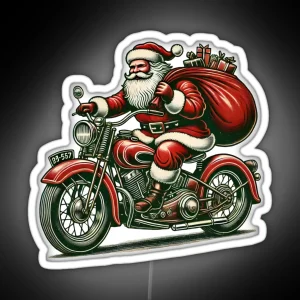 Biker Santa On Motorcycle Christmas Adventure RGB Neon Sign