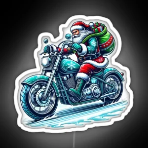 Biker Santa Riding A Motorcycle Christmas Design RGB Neon Sign