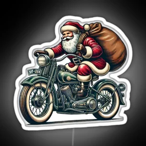 Biker Santa Riding Motorcycle Holiday Illustration RGB Neon Sign