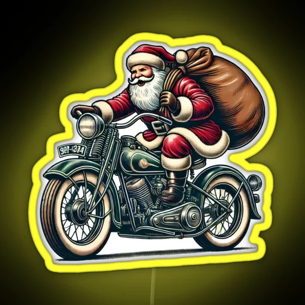 Biker Santa Riding Motorcycle Holiday Illustration RGB Neon Sign