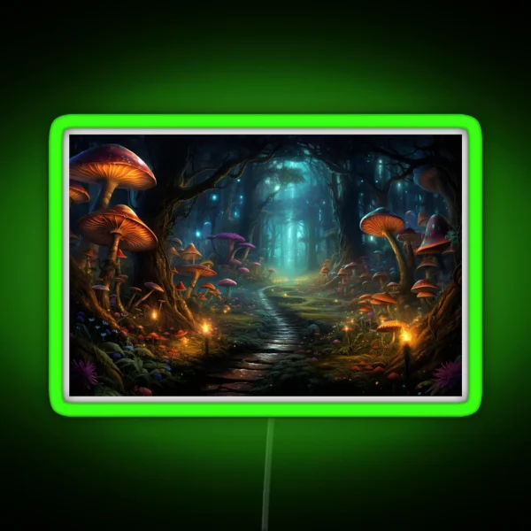 Bioluminescent Mushroom Forest Illuminated Glowing Woodland Path RGB Neon Sign