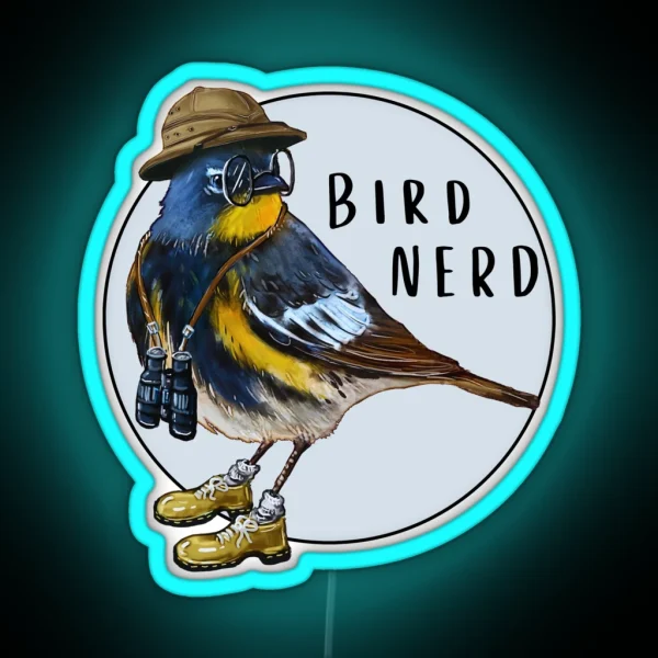 Bird Nerd Yellow Rumped Warbler RGB Neon Sign
