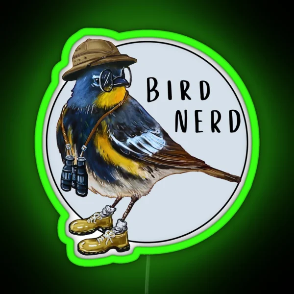 Bird Nerd Yellow Rumped Warbler RGB Neon Sign
