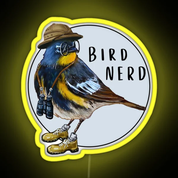 Bird Nerd Yellow Rumped Warbler RGB Neon Sign