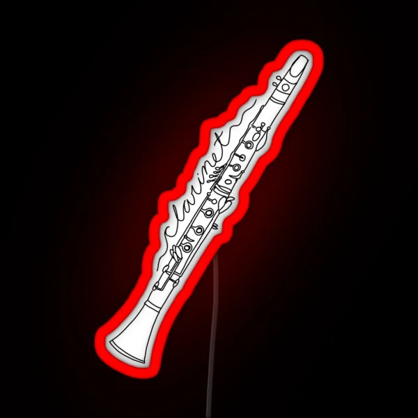 Black And White Clarinet Line Art With Cursive RGB Neon Sign