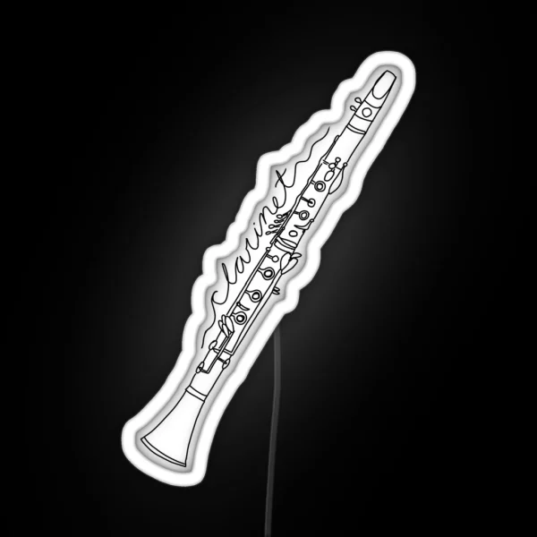 Black And White Clarinet Line Art With Cursive RGB Neon Sign