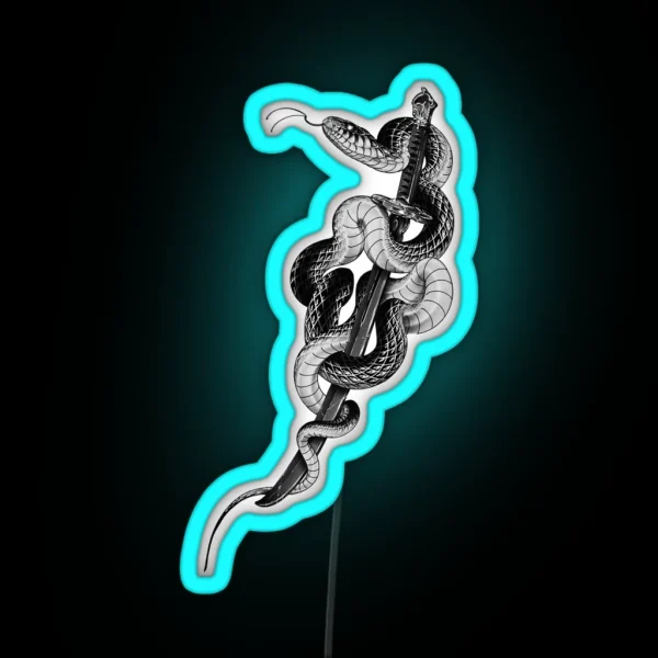 Black And White Deadly Snake And Sword Tattoo RGB Neon Sign